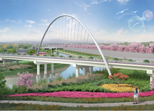 交通产业集团负责建设的沿江生态景观带堤顶路工程快速推进